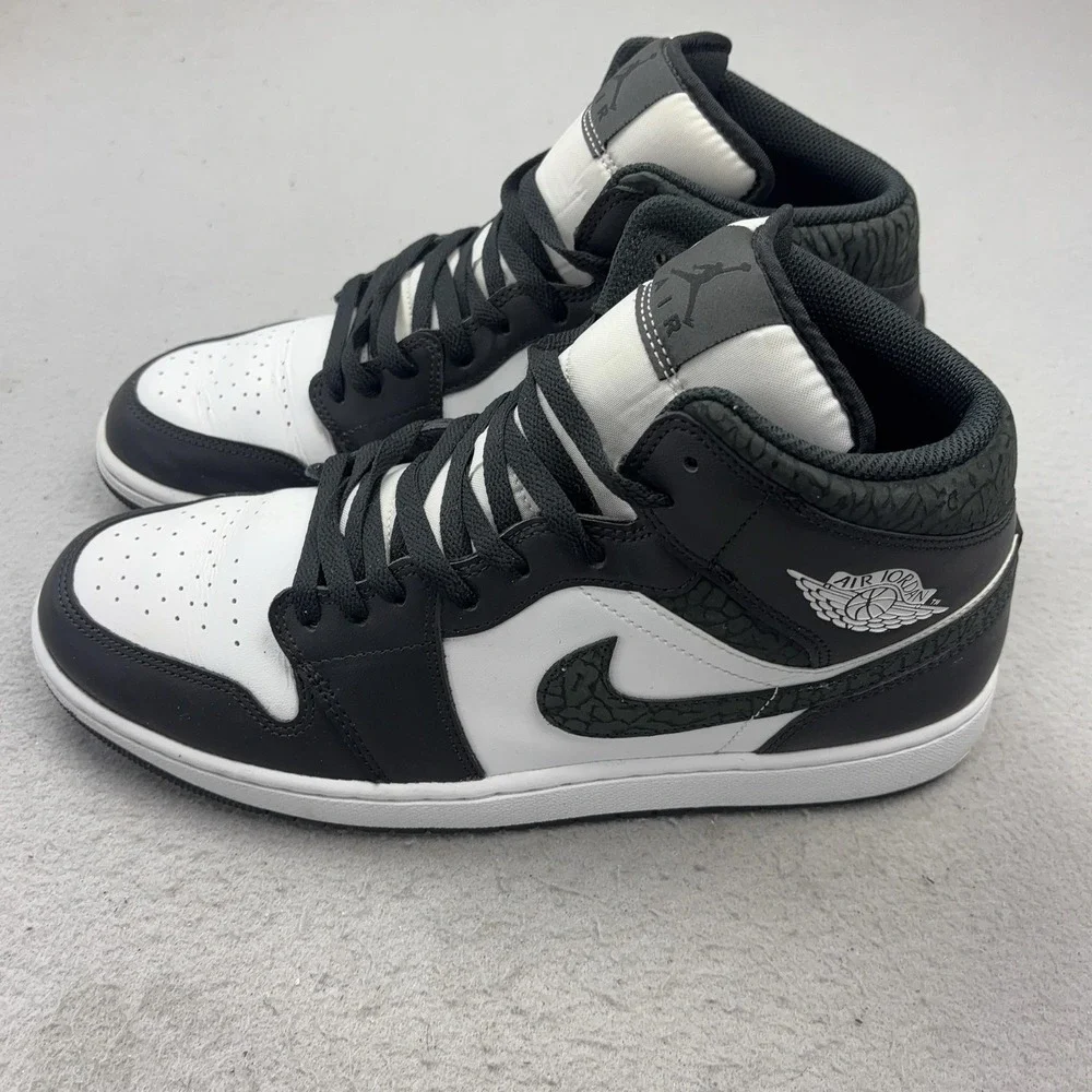 Jordan 1 Mid Shoes Mens Size 12 Black Panda Elephant Print Sneakers FB9911-001